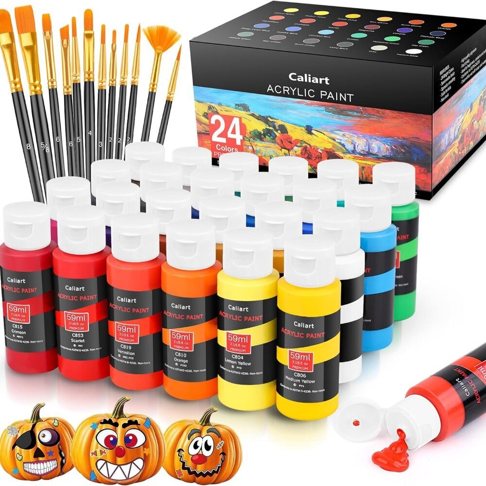 24 Colors Acrylic Paint Set with 12 Brushes, Art Craft Paints Gifts Trendy Stuff